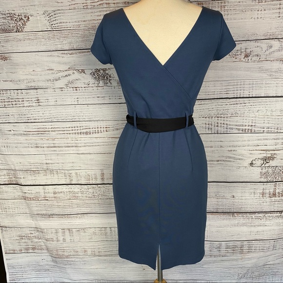 THEORY Blue Saloma Belted Knit Sheath Dress Medium - Picture 4 of 8